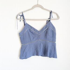 Karina Grimaldi Blue Linen Blend Peplum Strappy Tank Top, size S